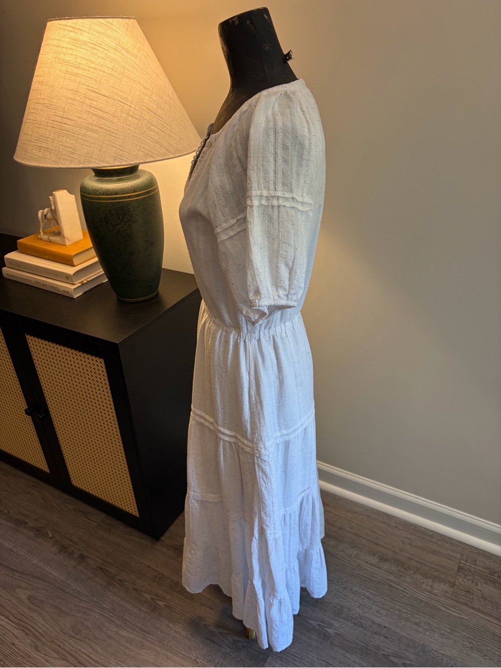 Betsey Johnson Milkmaid Cottage Confetti White Tiered Cotton Maxi Dress Medium - Picture 5 of 17